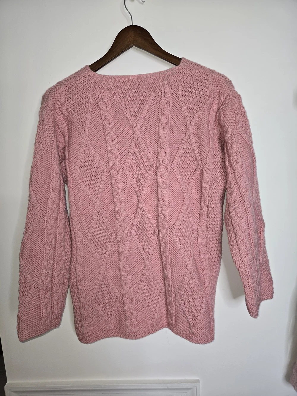 Vintage Connemara Knitwear Pink Cable Knit Wool Cardigan Sweater Ireland Size S